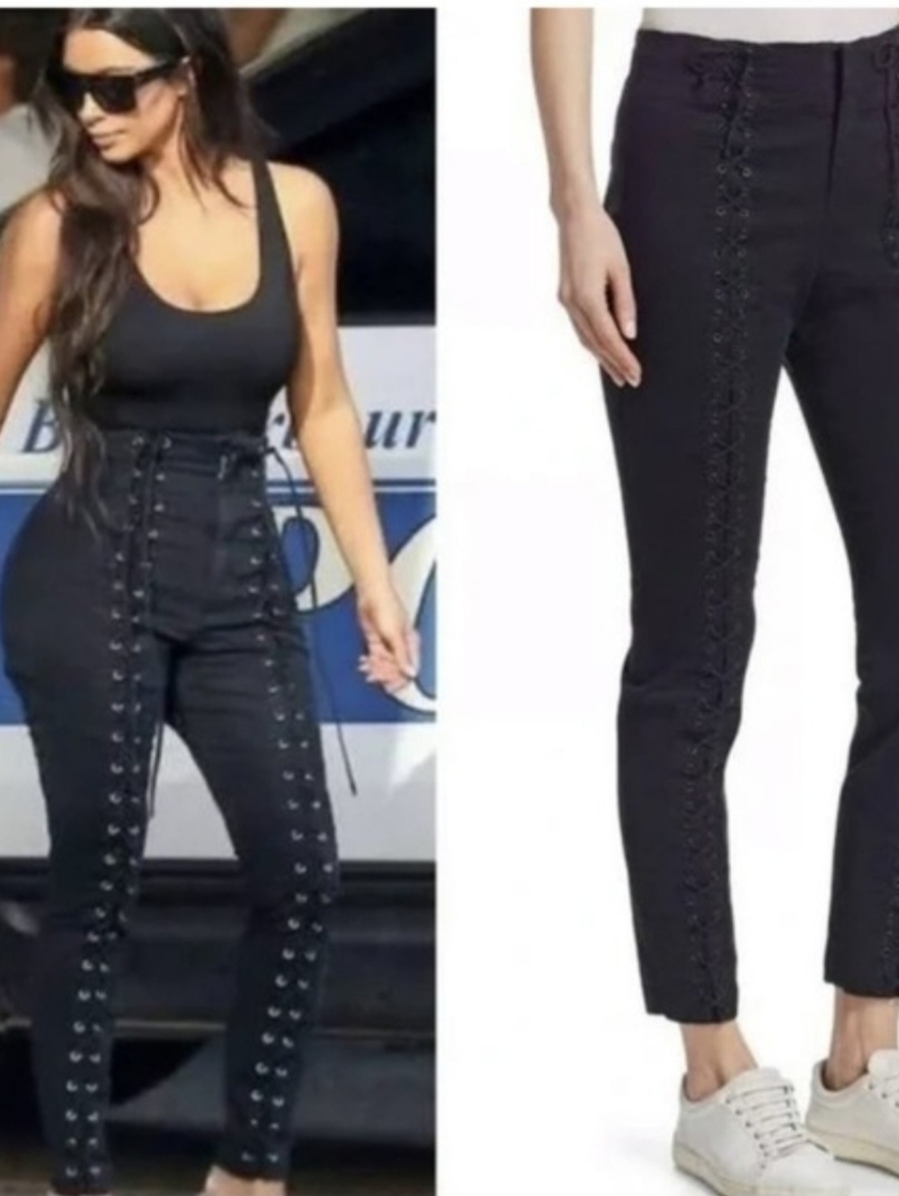 Olivaceous Black Lace-Up Women's Skinny Pants